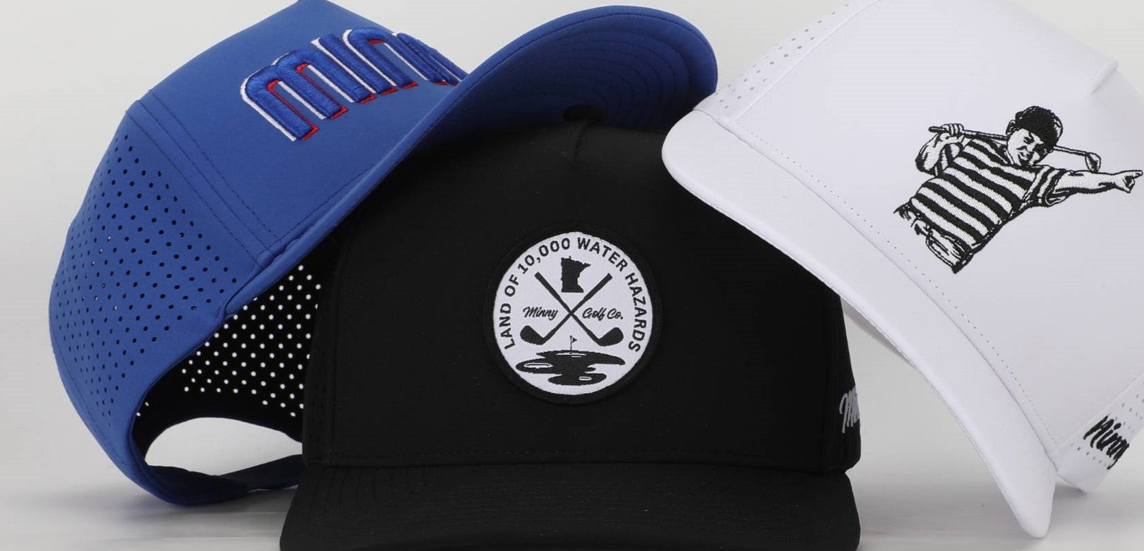 Minny Connect, 10K Water Hazards and The Hambino perforated Golf Caps